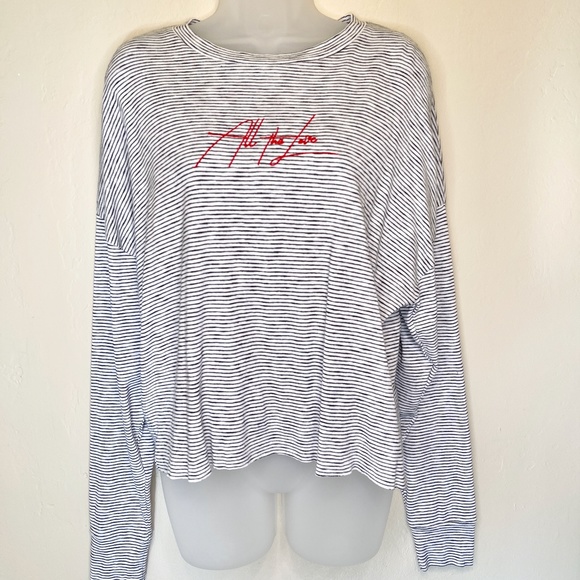 Topshop | “All The Love” Embroidered Striped VSCO Retro Vibes Long Sleeve Shirt - Picture 3 of 11